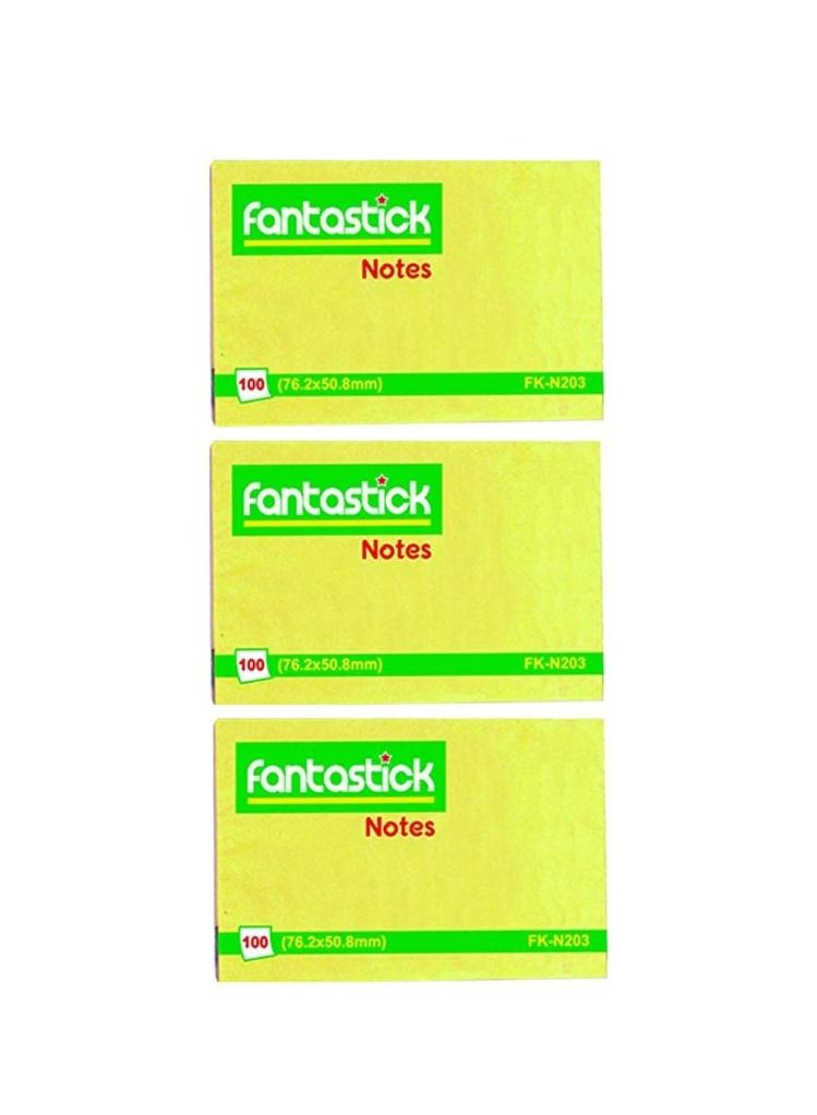 Fantastick 3-Piece Sticky Notes 2x3 Inch Size Yellow - Image 1