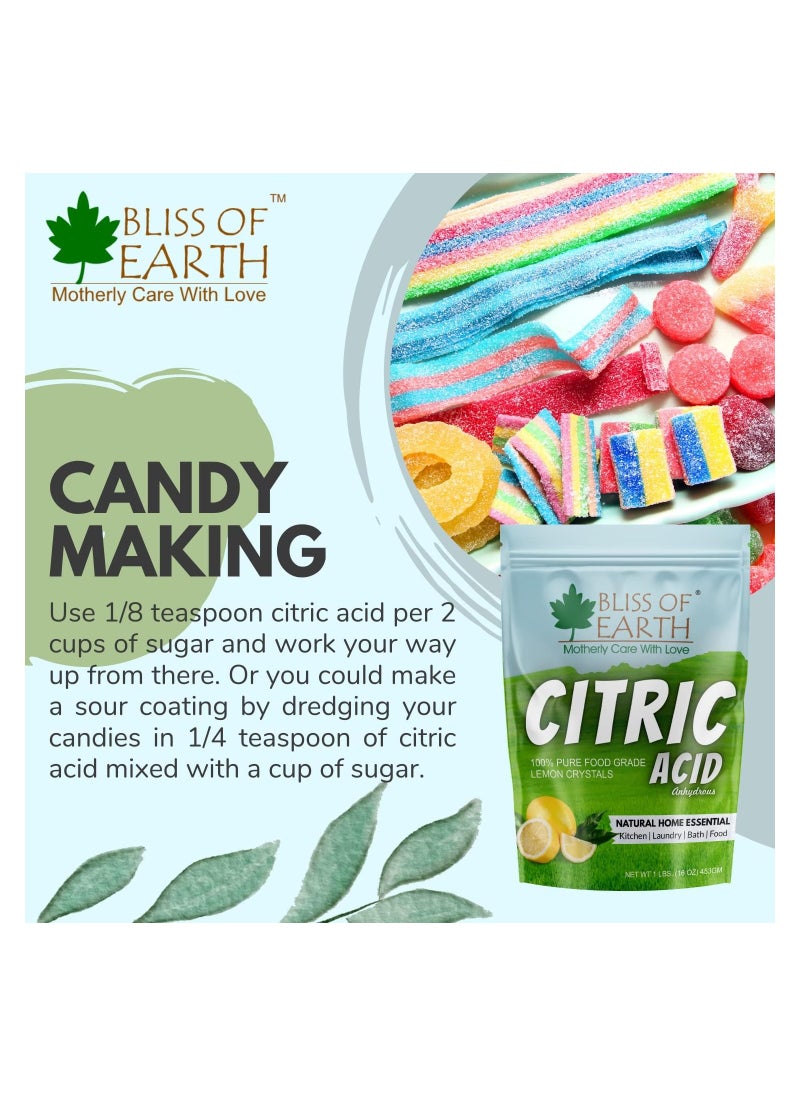 BLISS OF EARTH Bliss of Earth Anhydrous Citric Acid Powder For Food Bath Bombs Cleaning & Preserving 453GM  - Image 3
