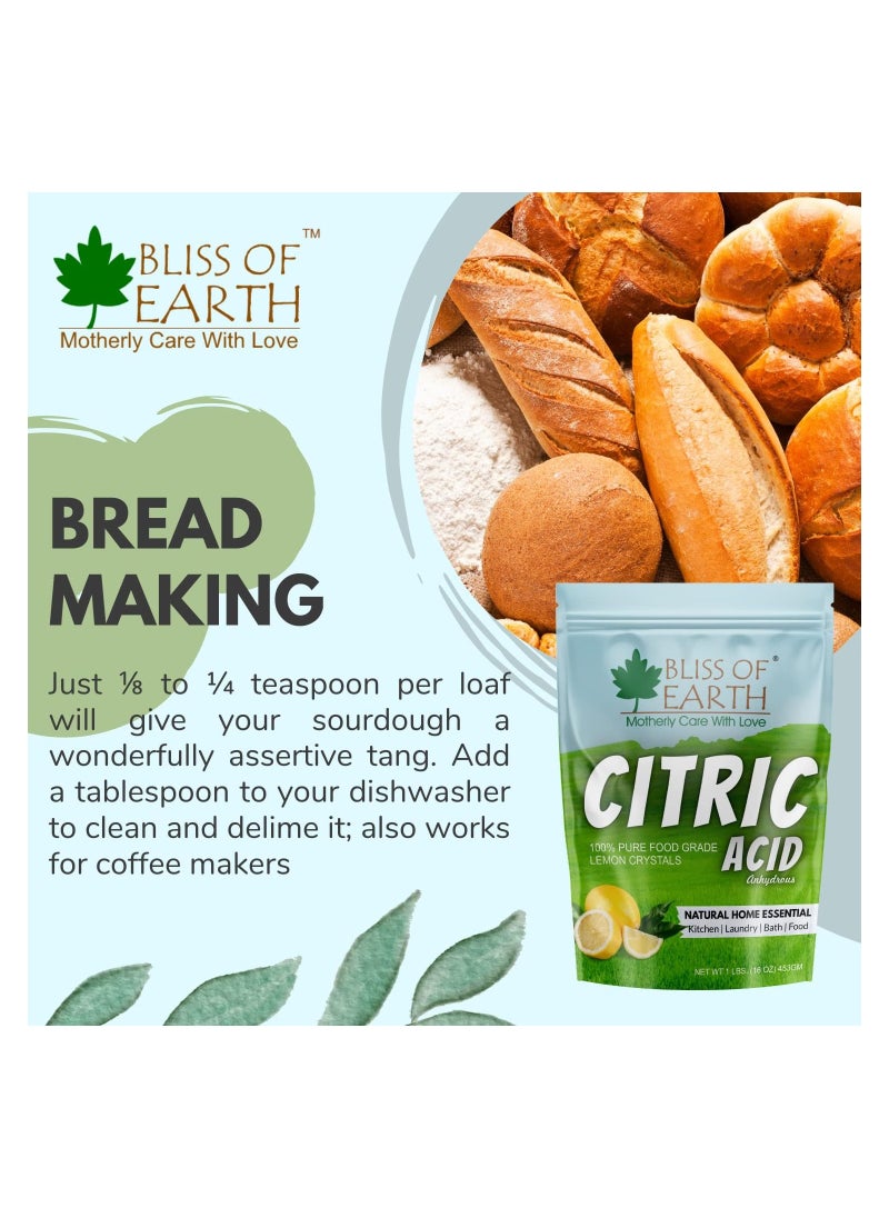 BLISS OF EARTH Bliss of Earth Anhydrous Citric Acid Powder For Food Bath Bombs Cleaning & Preserving 453GM  - Image 5