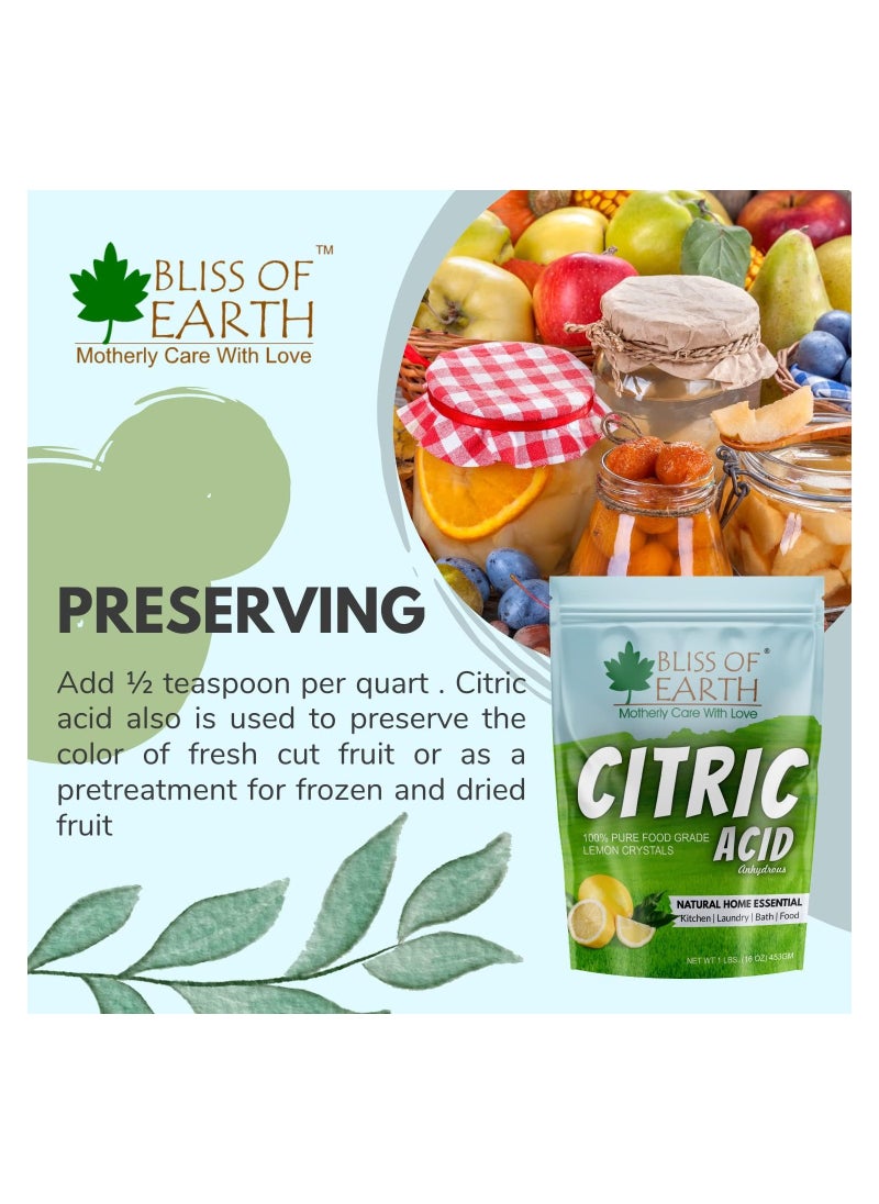 BLISS OF EARTH Bliss of Earth Anhydrous Citric Acid Powder For Food Bath Bombs Cleaning & Preserving 453GM  - Image 4