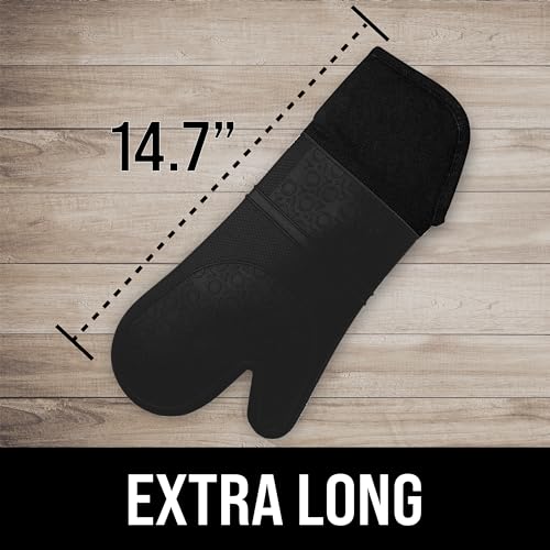 HOMWE BPA-Free Silicone Oven Mitts Ultra Heat Resistant up to 500°F - Oven Mitts with Thick Cotton Liner - Long Slip Resistant Pot Holders, Flexible Oven Gloves - Black 14.7 - Image 2