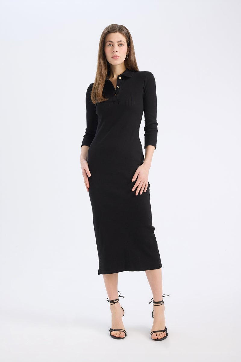 DeFacto Woman Bodycon Polo Collar Camisole Midi Dress - Image 2