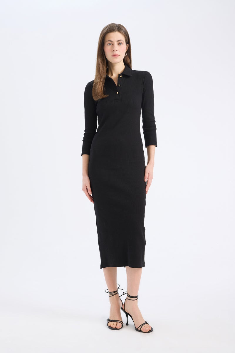 DeFacto Woman Bodycon Polo Collar Camisole Midi Dress - Image 1