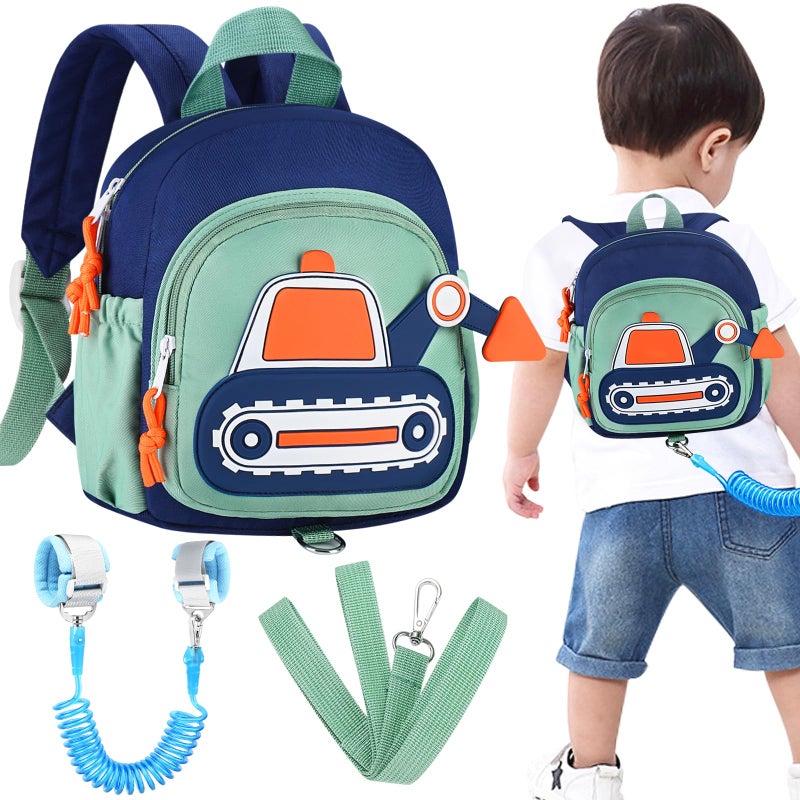 Accmor Toddler Leash Backpack, Cute Excavator Child Bag Harness with Anti Lost Wrist Link, Kid Walking Back Pack Mini Rucksack with Restraints Hand Strap Tether for Baby Boys Outdoor Traveling - Image 1
