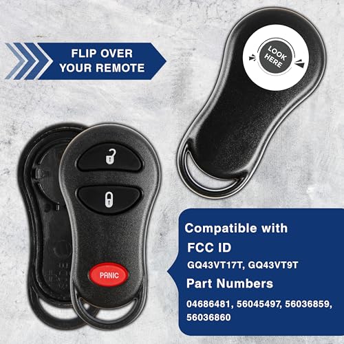 KeylessOption Key Fob Cover Case Replacement for 1999 2000 2001 2002 2003 2004 2005 Chrysler Caravan Dodge Ram Jeep Cherokee Remote Shell, 3-Button GQ43VT17T, GQ43VT9T, No Programming Required - Image 4