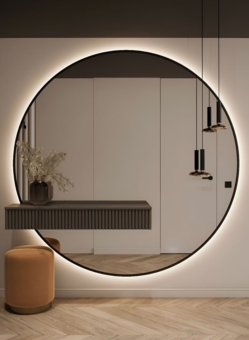 Taimi Wall Mirror 100cm with Backlit LED lighting and Black Metal Frame, Modern Design Wall Mounted Makeup Mirror, Mirror for Bathroom, Bedroom, Dressing Room, Entryway - Image 1