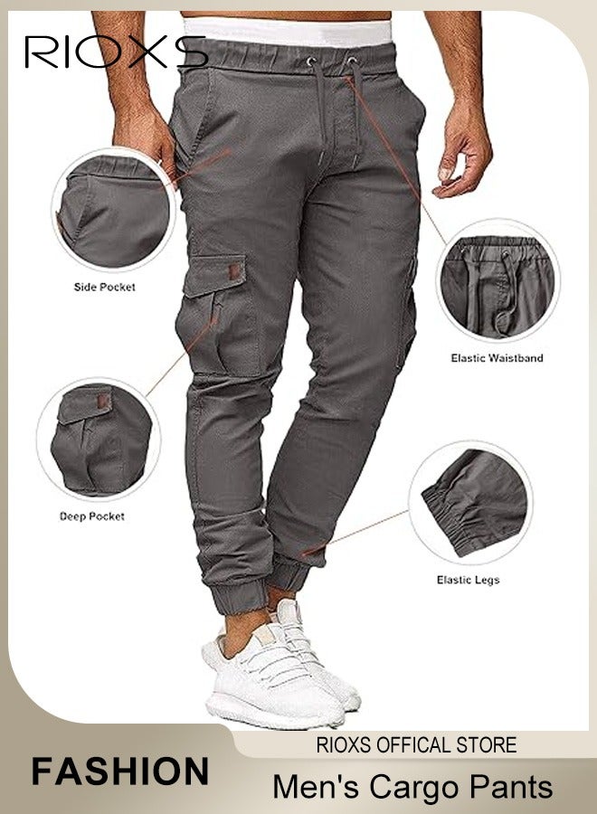 RIOXS Cargo Pants For Men, Comfy Elastic Trouser With Pockets, Men's Athletic Trousers Breathable Sweatpants, Fashion Joggers Sports Pants For Men, Gym Sweatpants Trousers Mens Long Pants - Image 2