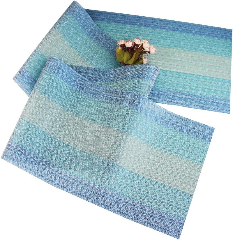 pigchcy Placemats Set of 6 and Table Runner,Heat Resistant Vinyl Woven Washable Table mats Sets (6 Placemats+1 Table Runner, Coastal Blue) - Image 5