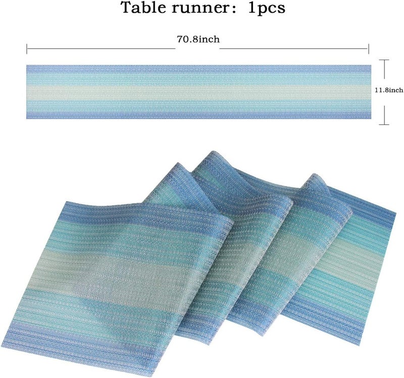 pigchcy Placemats Set of 6 and Table Runner,Heat Resistant Vinyl Woven Washable Table mats Sets (6 Placemats+1 Table Runner, Coastal Blue) - Image 2