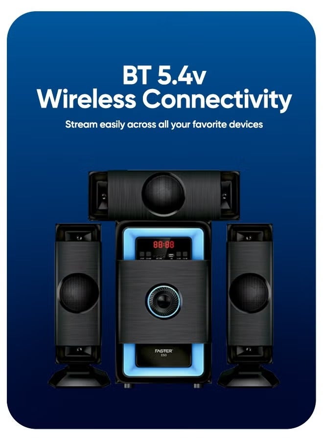 Faster E50 3.1 Channel Speaker System 70W Subwoofer + 64GB USB 3.1 Flash Drive Bundle – Hi-Fi Home Stereo with Bluetooth 5.4, Remote Control, USB, AUX, SD, FM – Deep Bass Multimedia Theater System & Super-Fast Metal Pendrive for TV, PC, and Laptop - Image 5