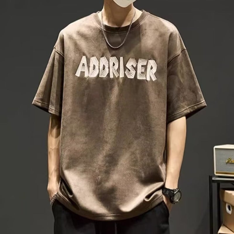 New Short-Sleeved T-Shirt Men'S Summer Korean-Style Trendy Simple Half-Sleeved Top Hong Kong-Style Loose Casual Trendy Brand T-Shirt - Image 1