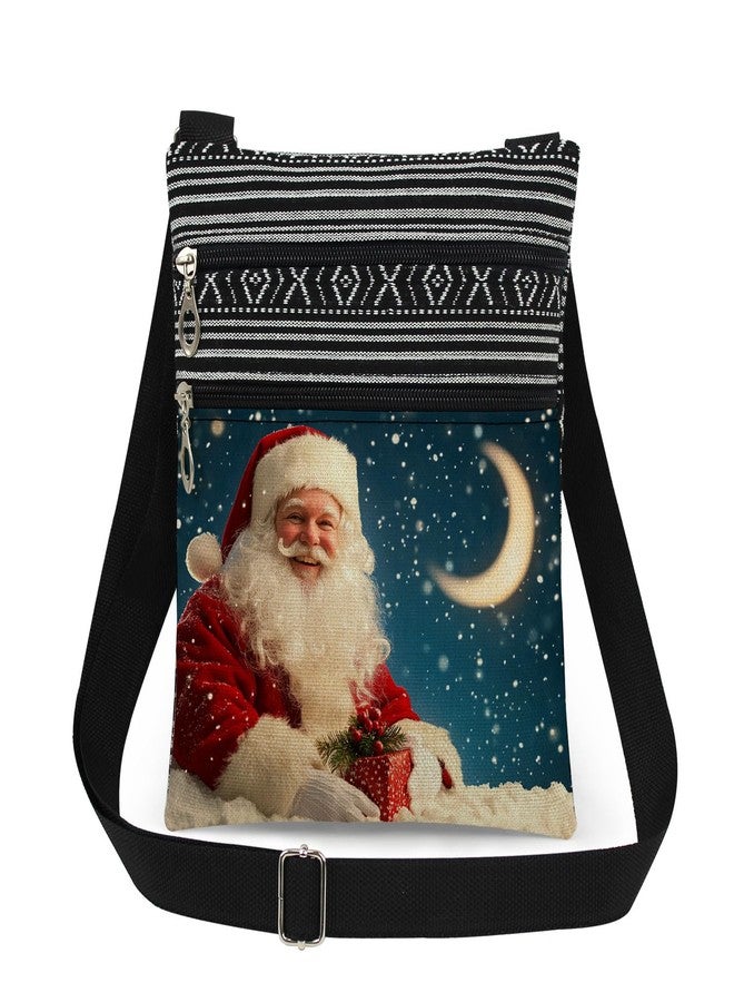 XiaoGalaee Santa Claus Adjustable Strap Crossbody Bag Jolly Santa with Gift Box and Starry Snowflakes Print Messenger Bag for Holiday Christmas Purse Adults Outdoor Wallet Christmas Gift for Friend - Image 1