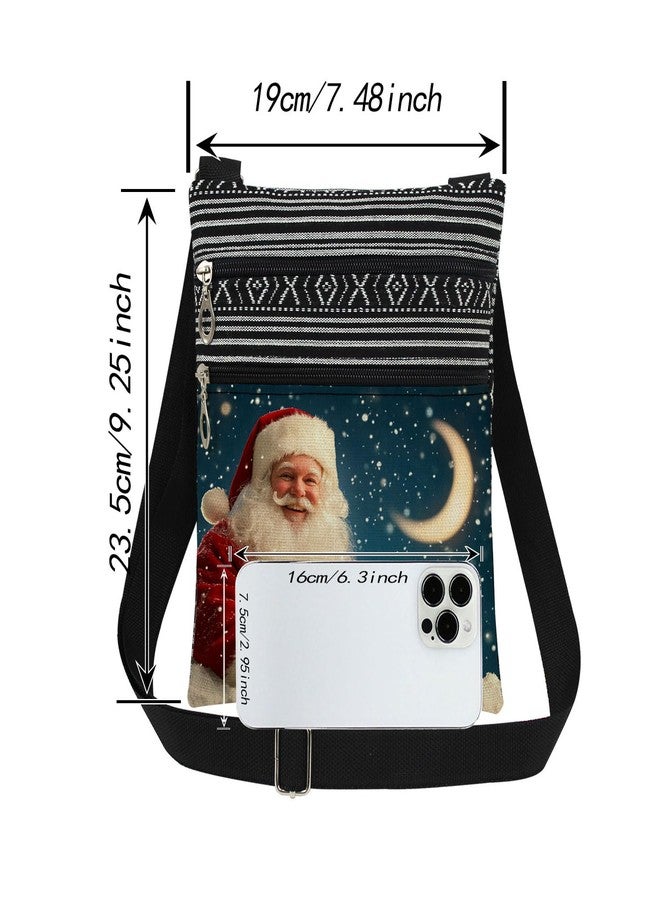 XiaoGalaee Santa Claus Adjustable Strap Crossbody Bag Jolly Santa with Gift Box and Starry Snowflakes Print Messenger Bag for Holiday Christmas Purse Adults Outdoor Wallet Christmas Gift for Friend - Image 4