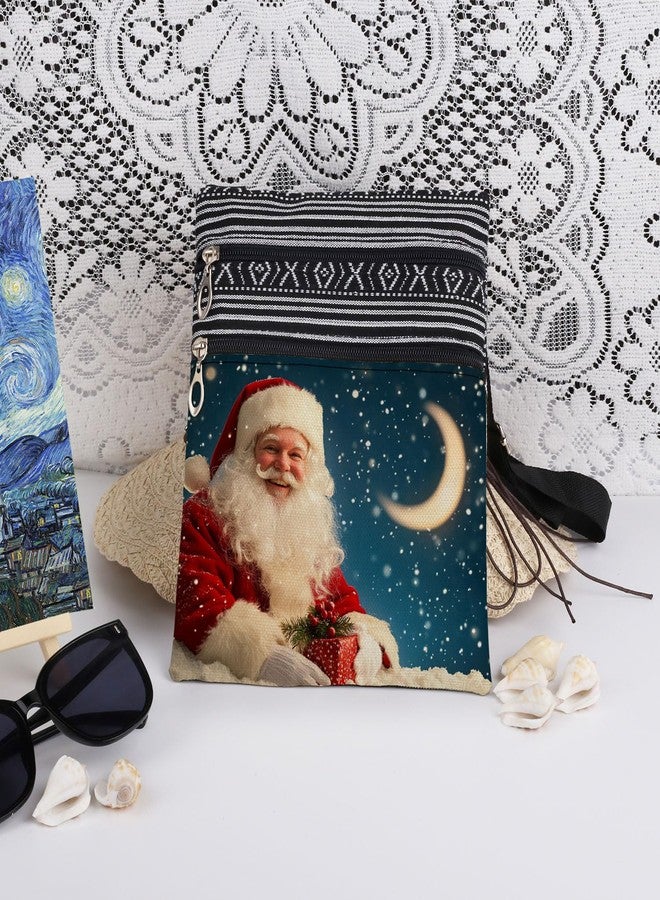 XiaoGalaee Santa Claus Adjustable Strap Crossbody Bag Jolly Santa with Gift Box and Starry Snowflakes Print Messenger Bag for Holiday Christmas Purse Adults Outdoor Wallet Christmas Gift for Friend - Image 3