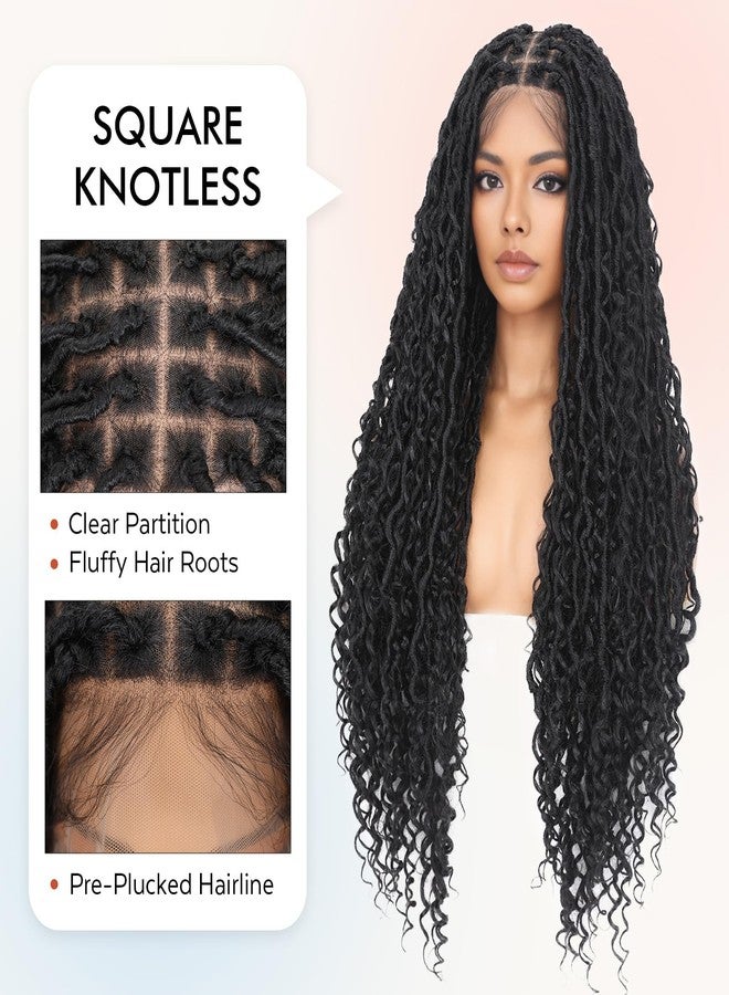 ويجني باروكة شعر مضفرة بوهو من WIGNEE، مع دانتيل أمامي مزدوج، وشعر مستعار مضفر من Goddess Faux Locs، مُنتَفّى مسبقًا بتطريز شعر الطفل، وشعر مستعار مضفر بدون عقد مربعة للنساء ذوات البشرة السمراء - Image 2