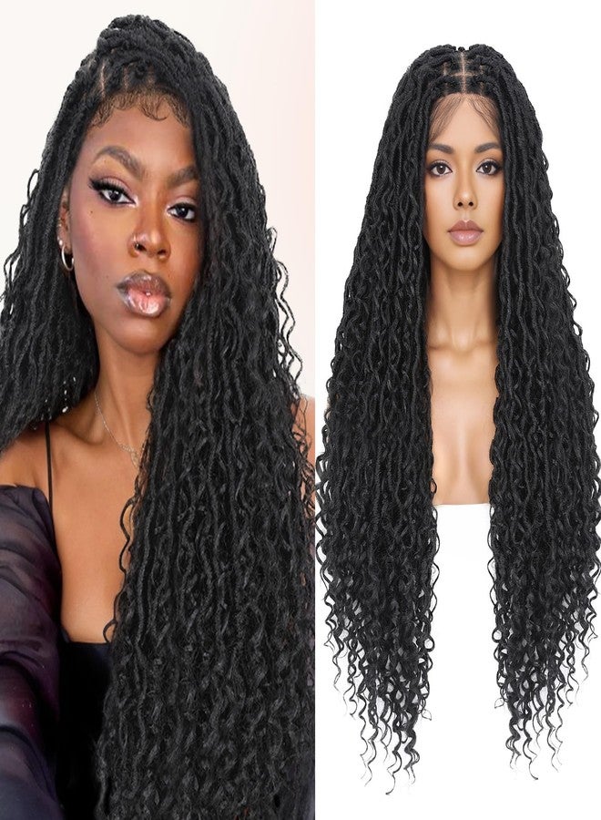 ويجني باروكة شعر مضفرة بوهو من WIGNEE، مع دانتيل أمامي مزدوج، وشعر مستعار مضفر من Goddess Faux Locs، مُنتَفّى مسبقًا بتطريز شعر الطفل، وشعر مستعار مضفر بدون عقد مربعة للنساء ذوات البشرة السمراء - Image 1