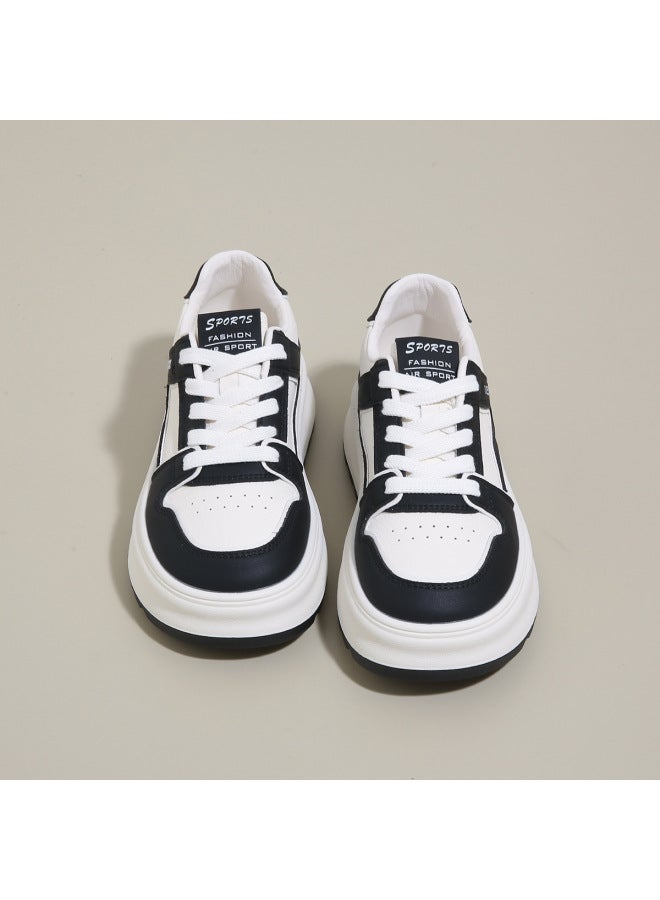 Non-slip  Sneakers  Leather Height-increasing White Shoes Korean Style Casual Thick-soled Women's Shoes