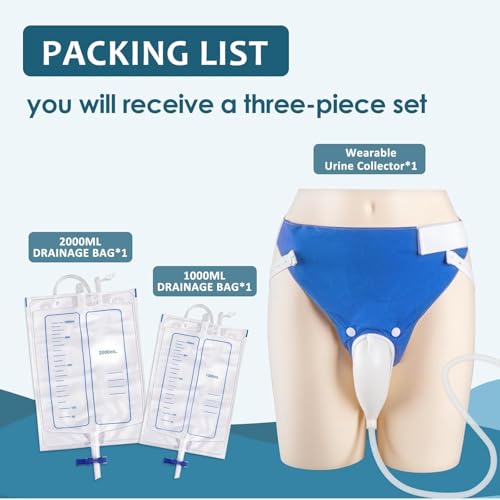 PiyuBind Wearable Urine Collector with Silicone Urine Pouch | Breathable Fixing Pants & Urinary Drainage Bags (2000ml & 1000ml) | Long-Term Use | Ideal for Elderly Men | Blue - Image 2