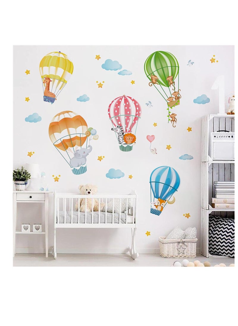 decalmile - decalmile animals in hot air balloons wall decals elephant giraffe monkey wall stickers baby nursery kids bedroom playroom wall decor - Image 1