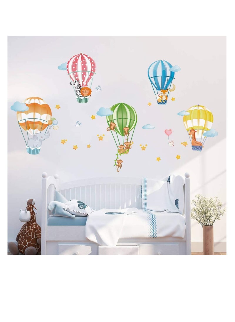 decalmile - decalmile animals in hot air balloons wall decals elephant giraffe monkey wall stickers baby nursery kids bedroom playroom wall decor - Image 1