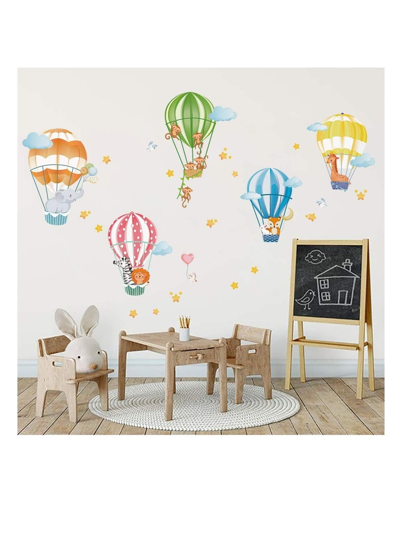 decalmile - decalmile animals in hot air balloons wall decals elephant giraffe monkey wall stickers baby nursery kids bedroom playroom wall decor - Image 1