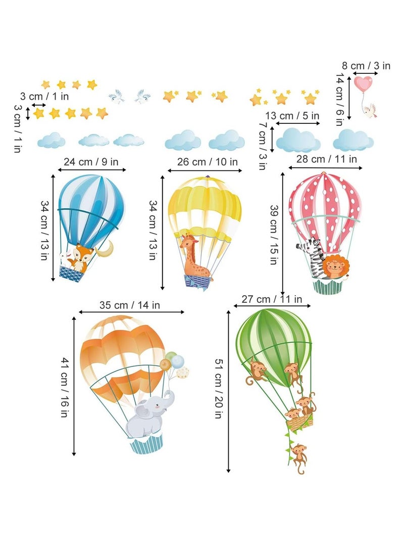 decalmile - decalmile animals in hot air balloons wall decals elephant giraffe monkey wall stickers baby nursery kids bedroom playroom wall decor - Image 1