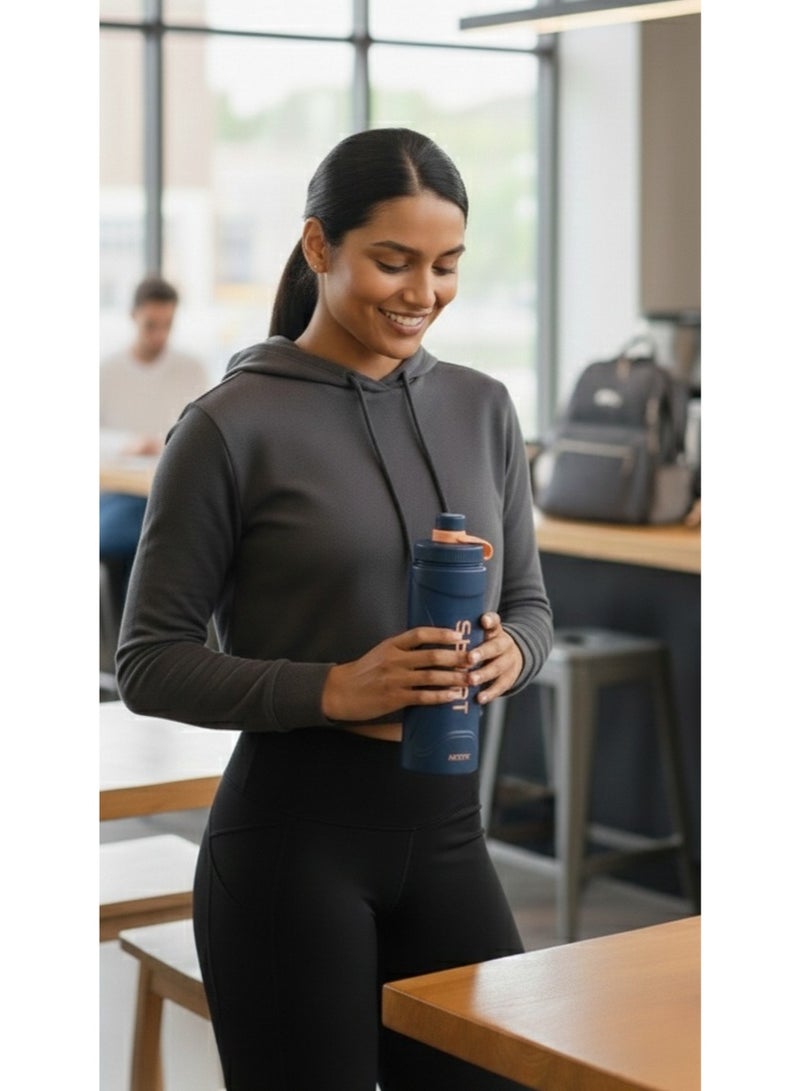 EYUN Water Bottle 1000ML Large Capacity Drinking Bottle with Flip Lid and Carry Handle-Blue - Image 1