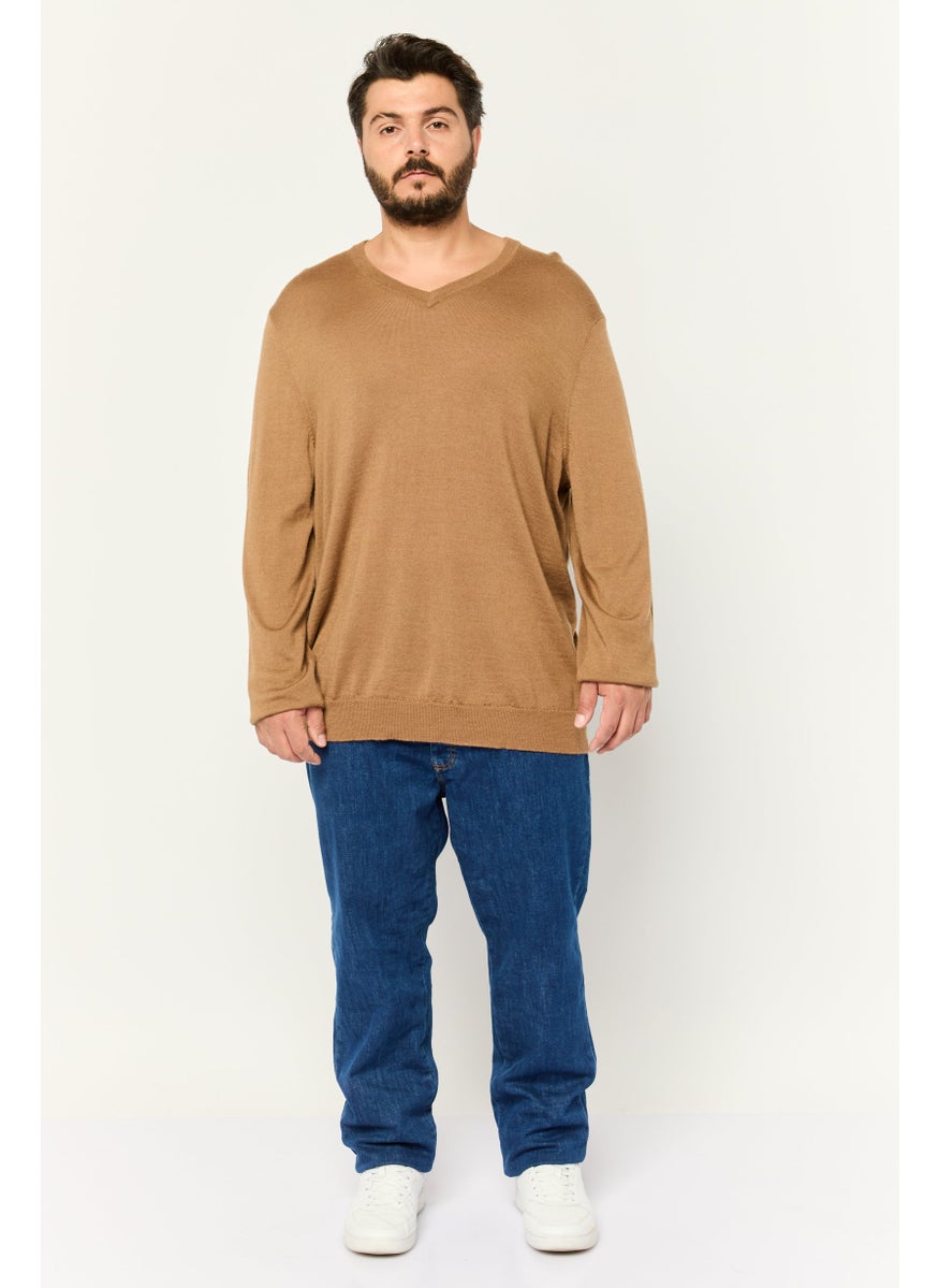 Club Room - Men V-Neck Textured Long Sleeves Sweater, Brown - Image 1