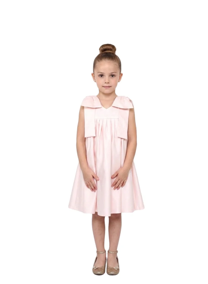 بيداني Soft Pink Satin A-Line Party Dress with Ruffle