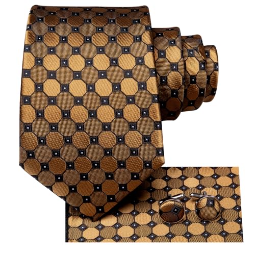 Dubulle Mens Tie Set Solid Paisley Silk Striped Necktie for Men with Cufflinks Tie and Pocket Square,A Brown Bronze - Image 4