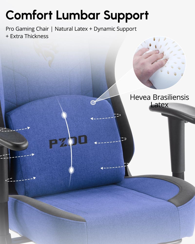 Ergonomic Gaming Chairs for Adults with Retractable Footrest, Fabric Racing Gaming Chair Height Adujustable, Computer Chair Swivel Gamer Chair PC Chair with Lumbar Support, Gift, 150KG, Blue - Image 4