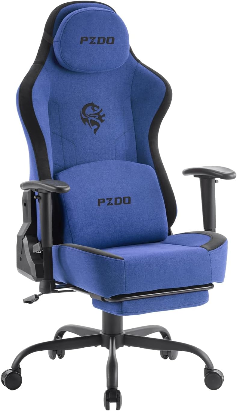 Ergonomic Gaming Chairs for Adults with Retractable Footrest, Fabric Racing Gaming Chair Height Adujustable, Computer Chair Swivel Gamer Chair PC Chair with Lumbar Support, Gift, 150KG, Blue - Image 1