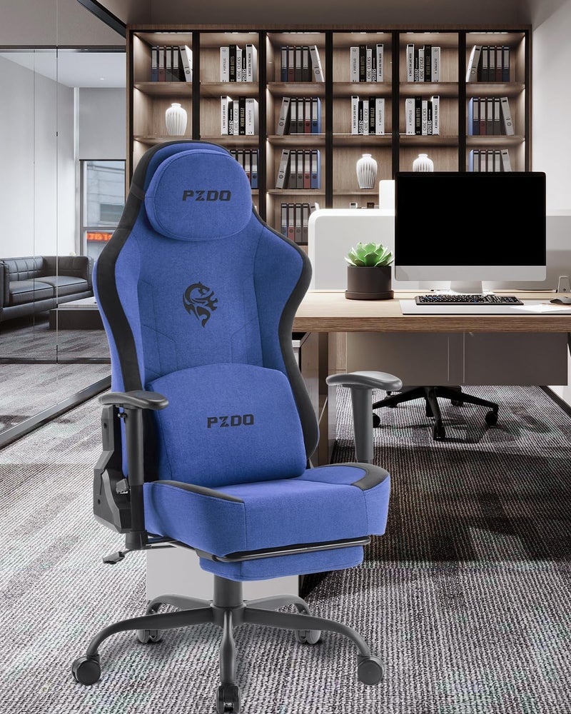 Ergonomic Gaming Chairs for Adults with Retractable Footrest, Fabric Racing Gaming Chair Height Adujustable, Computer Chair Swivel Gamer Chair PC Chair with Lumbar Support, Gift, 150KG, Blue - Image 2