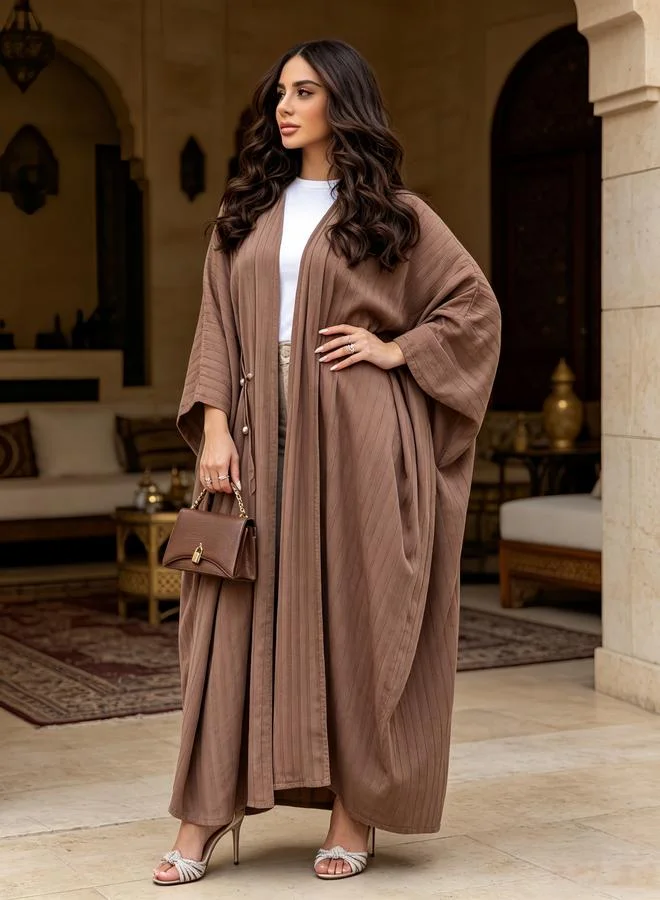 Take Two Coffee Brown Striped Batwing Sleeve Abaya