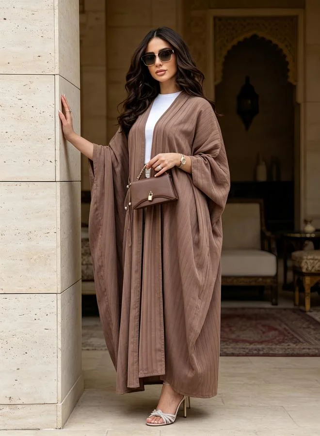 Take Two Coffee Brown Striped Batwing Sleeve Abaya