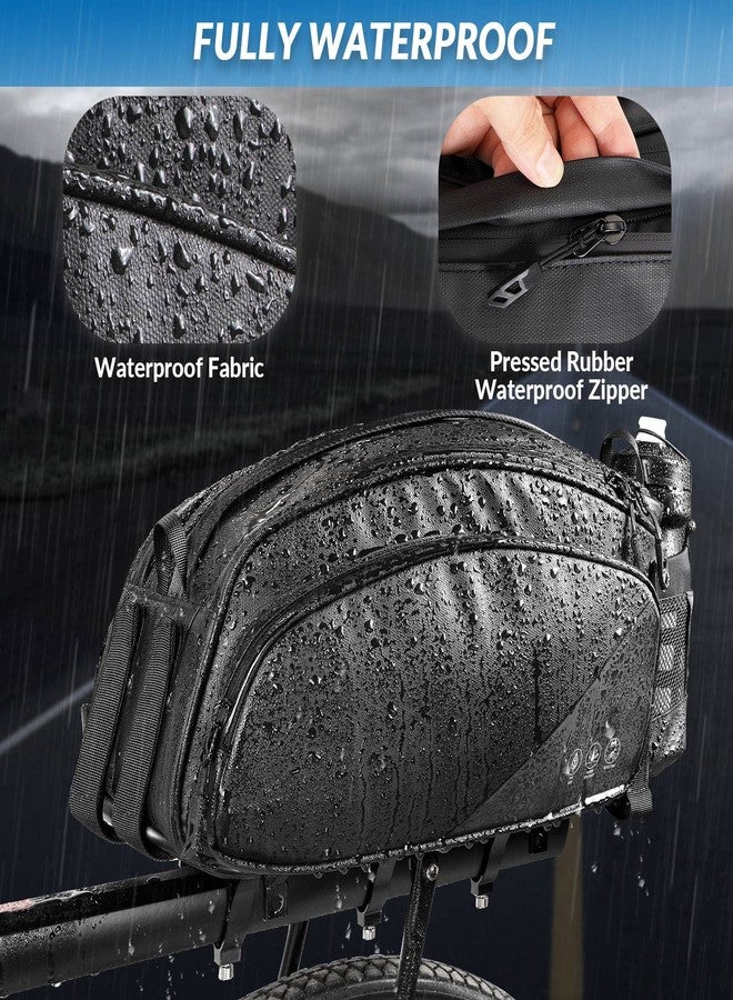WOTOW Rear Bike Rack Bag, 12L Waterproof Reflective Bike Ebike Saddle Trunk Bag, Bicycle Panniers Rear Basket Storage Bag with Water Bottle Holder Shoulder Strap for MTB E Bike Commuter Travel - Image 3