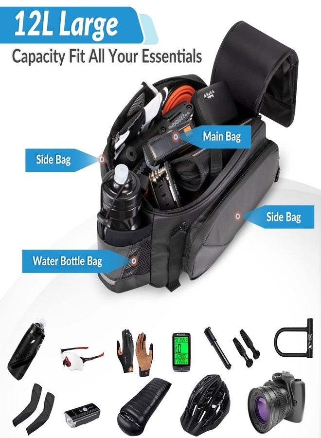 WOTOW Rear Bike Rack Bag, 12L Waterproof Reflective Bike Ebike Saddle Trunk Bag, Bicycle Panniers Rear Basket Storage Bag with Water Bottle Holder Shoulder Strap for MTB E Bike Commuter Travel - Image 2