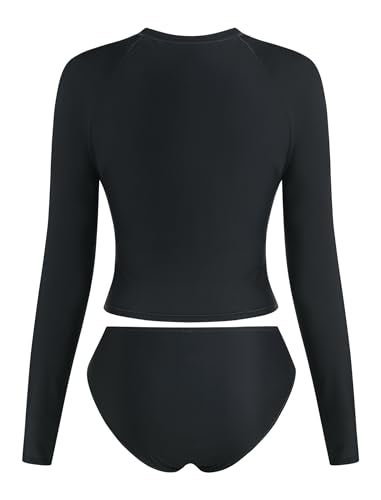 ZAFUL Womens Rash Guard Swimsuits Long Sleeve Sun Protection Bathing Suit Tropical Swim Shirts with Briefs Black M - Image 3