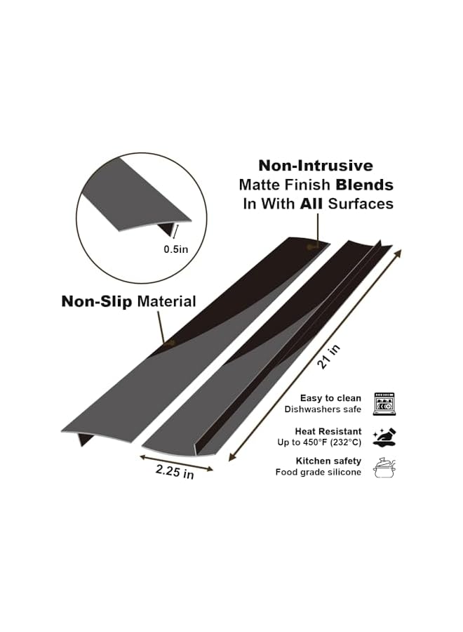 S-TOP Silicone Kitchen Stove Counter Gap Covers, Anti-Slip Non-Tacky Filler Seals Spills Between Counter, Stovetop, Oven, Washer, Set of 2 (21 Inches, Black) - Image 2
