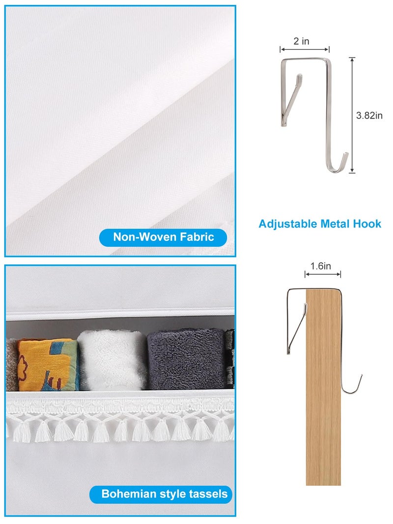 Wakaye Over the Door Organizer - Boho Nursery Hanging Organizer with Tassels -Oxford Behind Door Storage for Bedroom, Bathroom, Closet, Dorm, Pantry, Diapers, 4 Shelves, White - Image 5