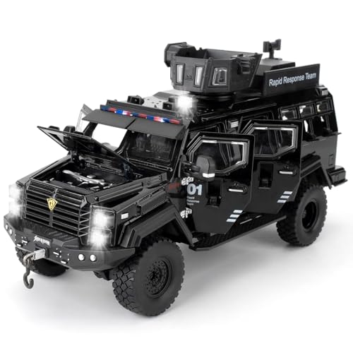 FEXXA Compatible for 1:24 Saber-Toothed Tiger Alloy Armored Car Model, Collectible Diecast Armoured Explosive Protected Vehicle Toy, Pull Back Toy Car with Sound and Light for Adult Kids (Black) - Image 1