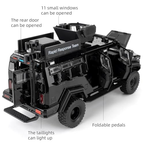 FEXXA Compatible for 1:24 Saber-Toothed Tiger Alloy Armored Car Model, Collectible Diecast Armoured Explosive Protected Vehicle Toy, Pull Back Toy Car with Sound and Light for Adult Kids (Black) - Image 4