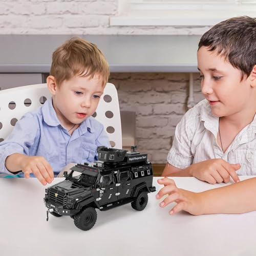 FEXXA Compatible for 1:24 Saber-Toothed Tiger Alloy Armored Car Model, Collectible Diecast Armoured Explosive Protected Vehicle Toy, Pull Back Toy Car with Sound and Light for Adult Kids (Black) - Image 2