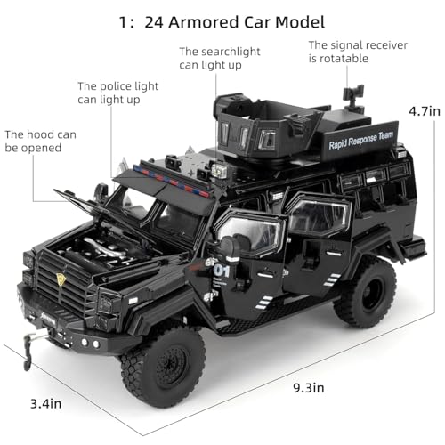 FEXXA Compatible for 1:24 Saber-Toothed Tiger Alloy Armored Car Model, Collectible Diecast Armoured Explosive Protected Vehicle Toy, Pull Back Toy Car with Sound and Light for Adult Kids (Black) - Image 3