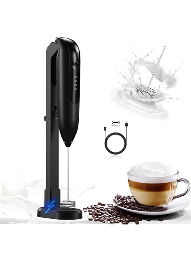 بيوينتي صانع رغوة حليب كهربائي محمول باليد، 1200mAh قابل لاعادة الشحن مع حامل، صانع رغوة كهربائي اوتوماتيكي للقهوة واللاتيه والكابتشينو والشوكولاتة الساخنة والبيض وغيرها - Image 1