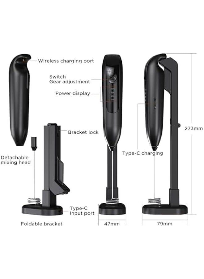 بيوينتي صانع رغوة حليب كهربائي محمول باليد، 1200mAh قابل لاعادة الشحن مع حامل، صانع رغوة كهربائي اوتوماتيكي للقهوة واللاتيه والكابتشينو والشوكولاتة الساخنة والبيض وغيرها - Image 2