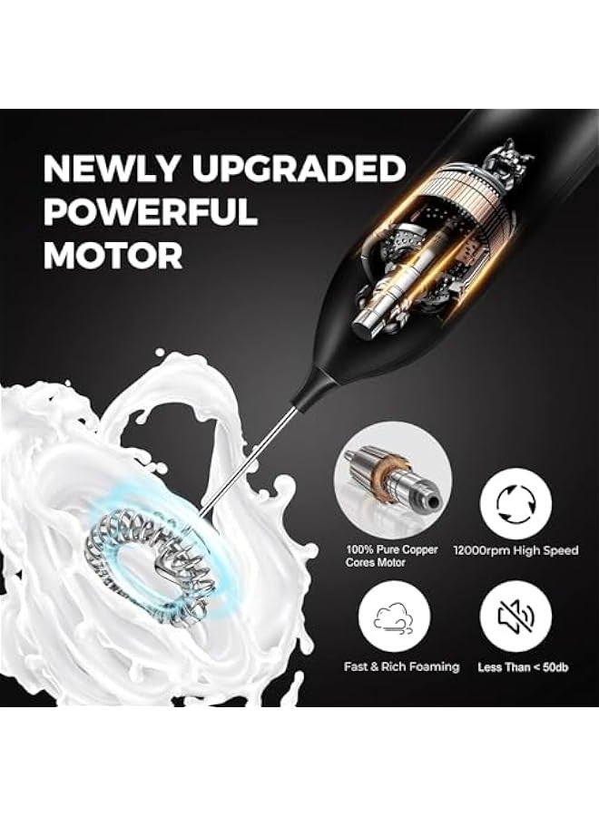 بيوينتي صانع رغوة حليب كهربائي محمول باليد، 1200mAh قابل لاعادة الشحن مع حامل، صانع رغوة كهربائي اوتوماتيكي للقهوة واللاتيه والكابتشينو والشوكولاتة الساخنة والبيض وغيرها - Image 5