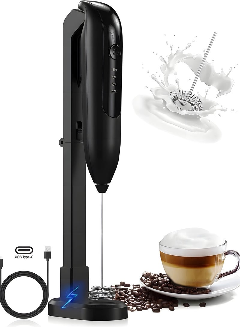 بيوينتي صانع رغوة حليب كهربائي محمول باليد، 1200mAh قابل لاعادة الشحن مع حامل، صانع رغوة كهربائي اوتوماتيكي للقهوة واللاتيه والكابتشينو والشوكولاتة الساخنة والبيض وغيرها - Image 1