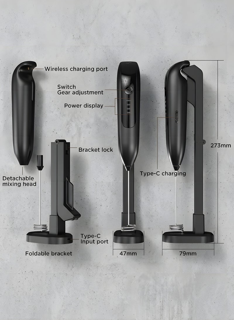 بيوينتي صانع رغوة حليب كهربائي محمول باليد، 1200mAh قابل لاعادة الشحن مع حامل، صانع رغوة كهربائي اوتوماتيكي للقهوة واللاتيه والكابتشينو والشوكولاتة الساخنة والبيض وغيرها - Image 2