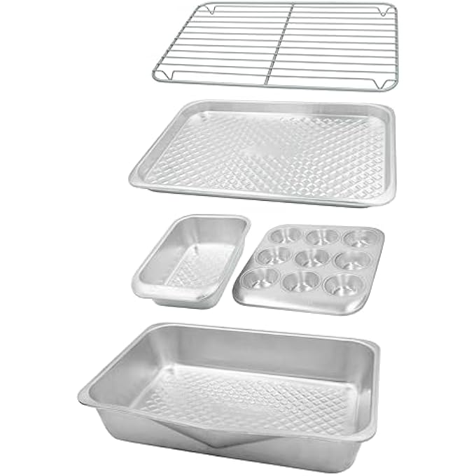 MASTERCLASS Recycled Aluminum 5pc Baking Set Stacking Bakeware Set with Roaster Muffin Pan 2lb Loaf Tin Baking Tray  Wire Cooking Rack - Image 1